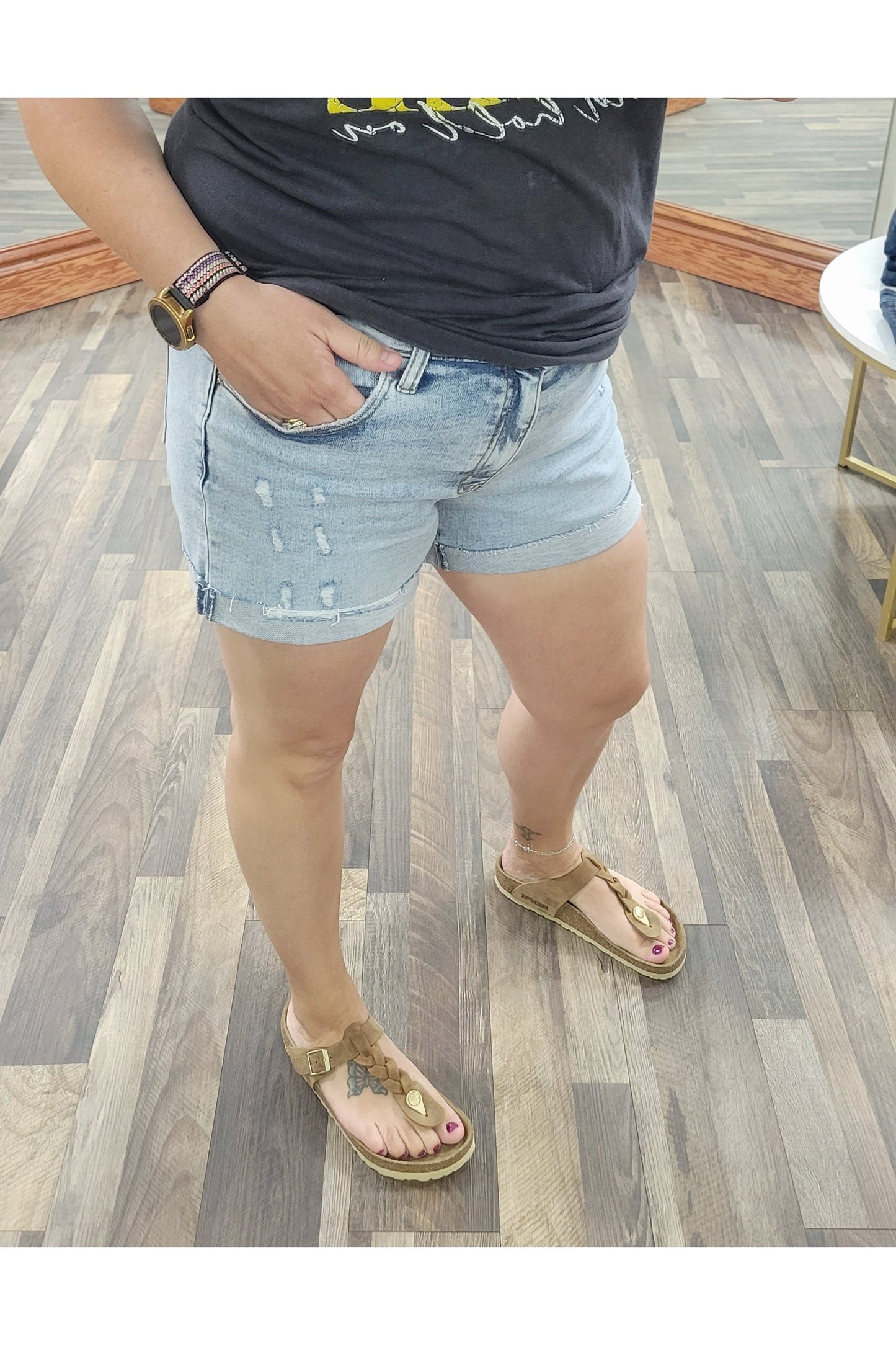 Cuffed Raw Hem Denim Shorts