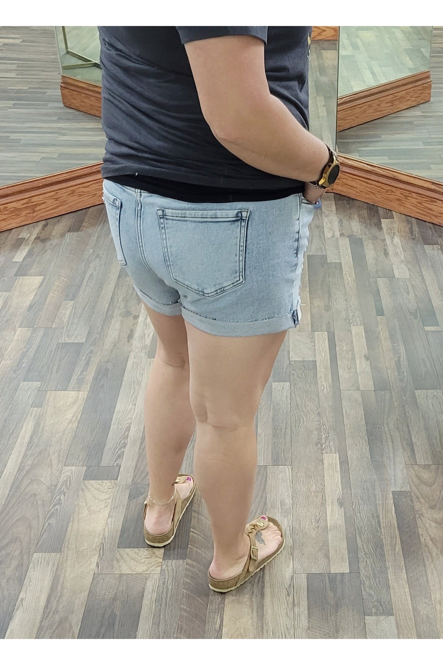 Cuffed Raw Hem Denim Shorts