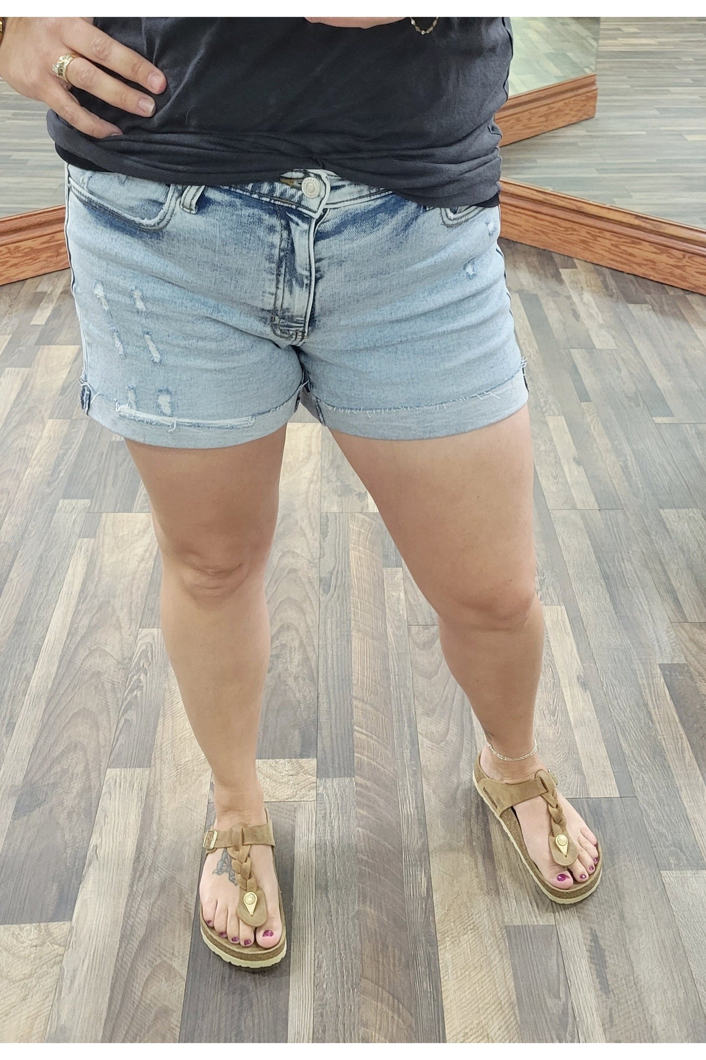 Cuffed Raw Hem Denim Shorts