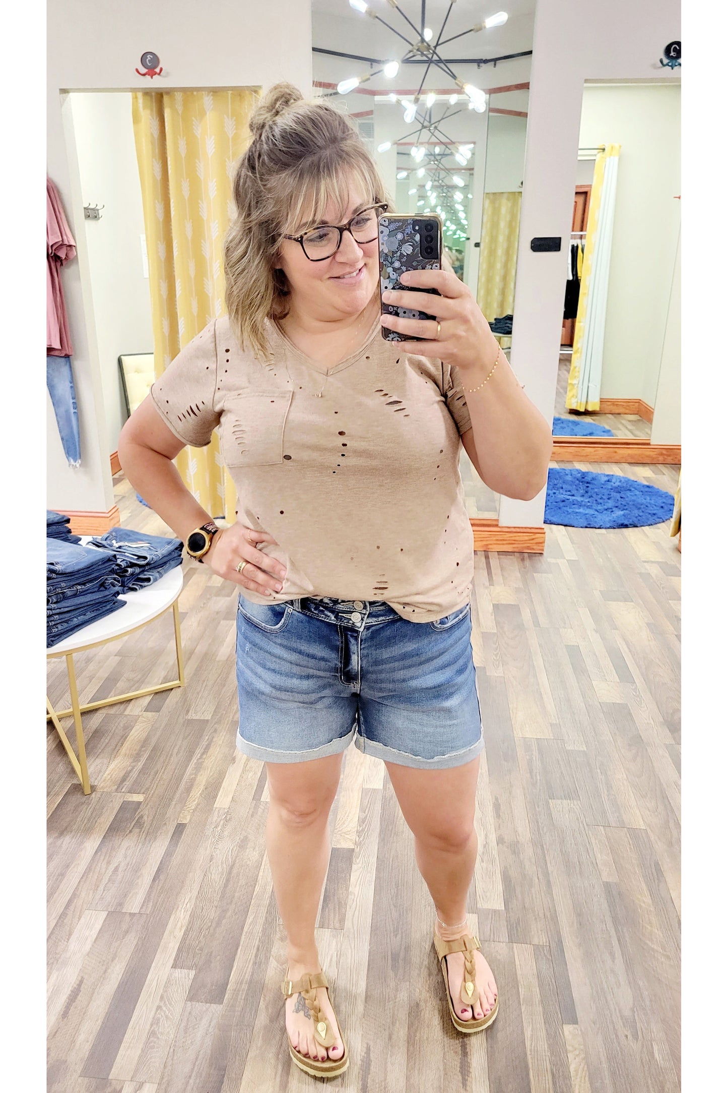 Cuffed Double Button Denim Shorts