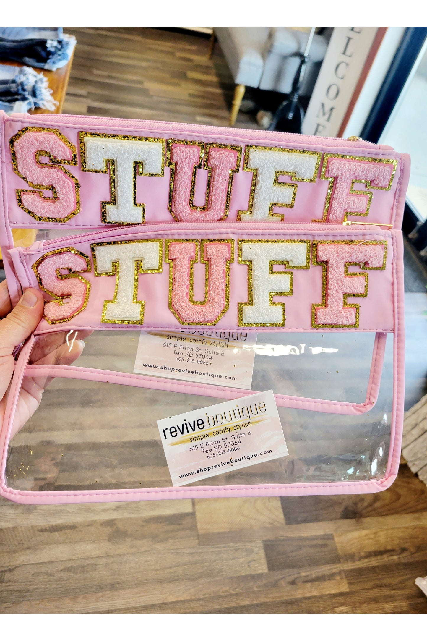Chenille Letter Clear STUFF Pouch
