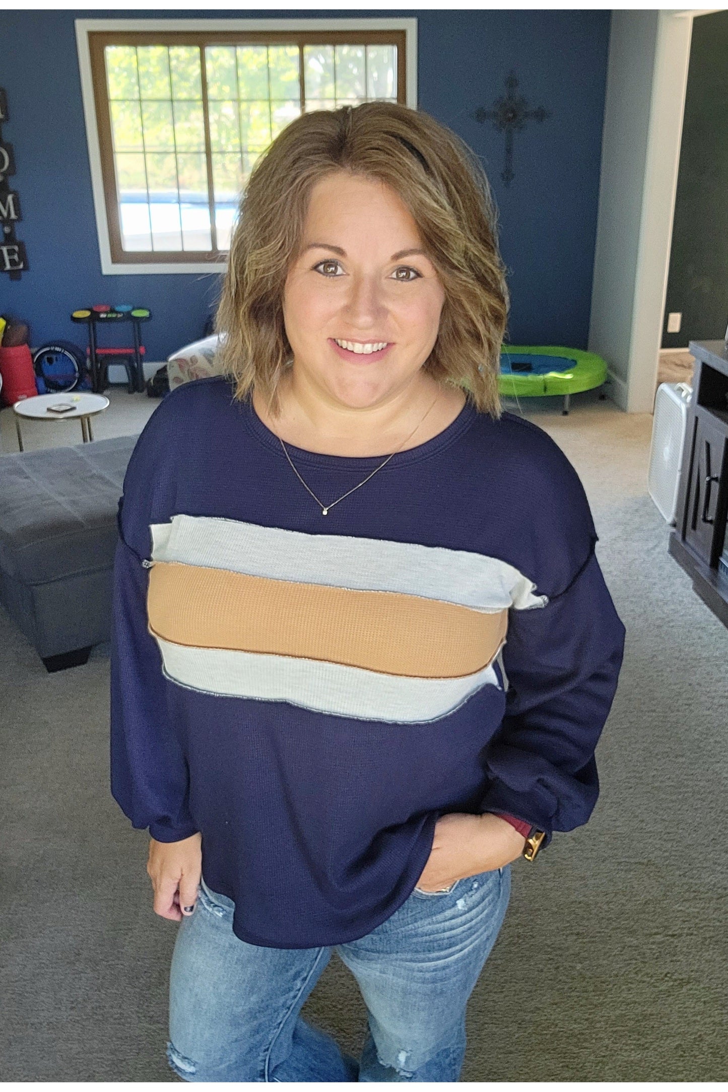 Thermal Navy Color Block Long Sleeved Shirt