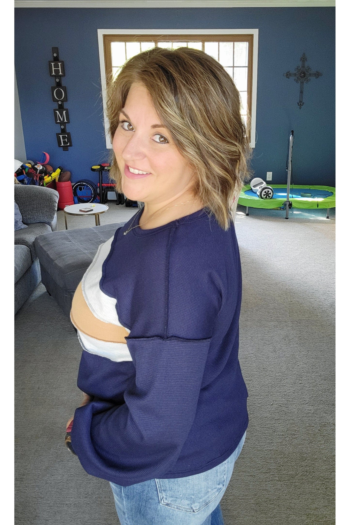 Thermal Navy Color Block Long Sleeved Shirt