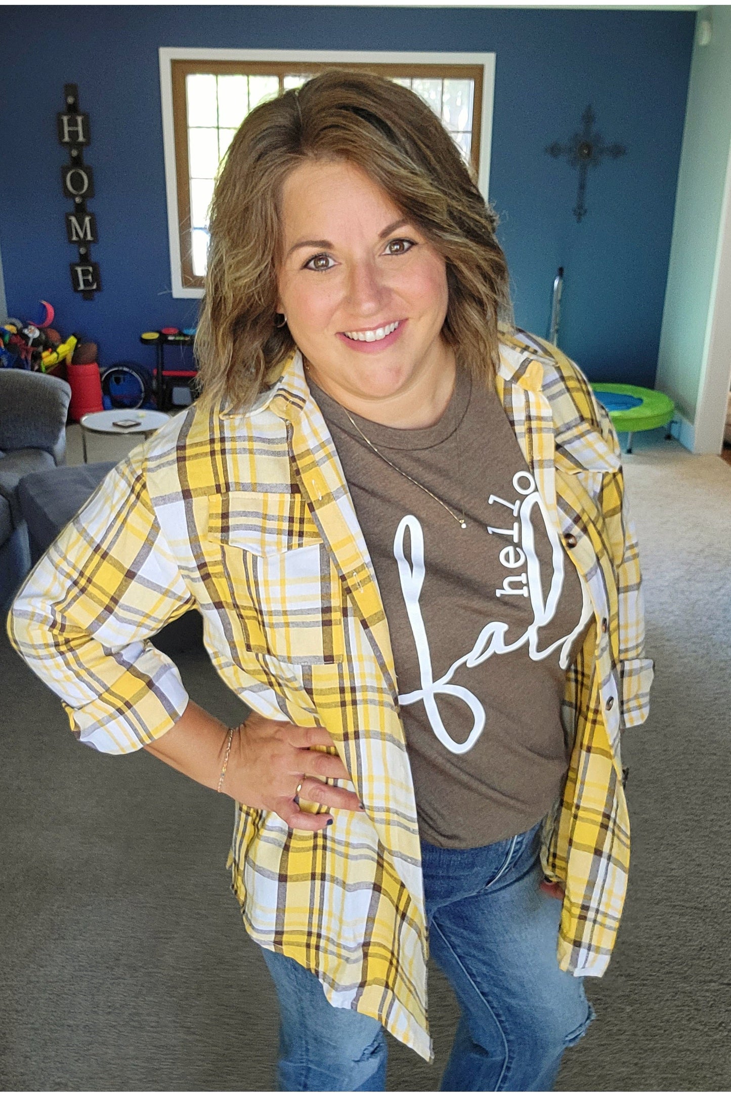 Yellow Plaid Flannel Shirt
