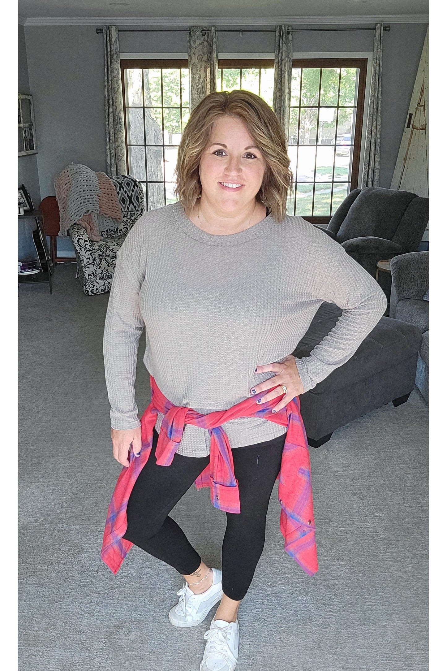 Bree Waffle Knit Drop Shoulder Long Sleeved Top