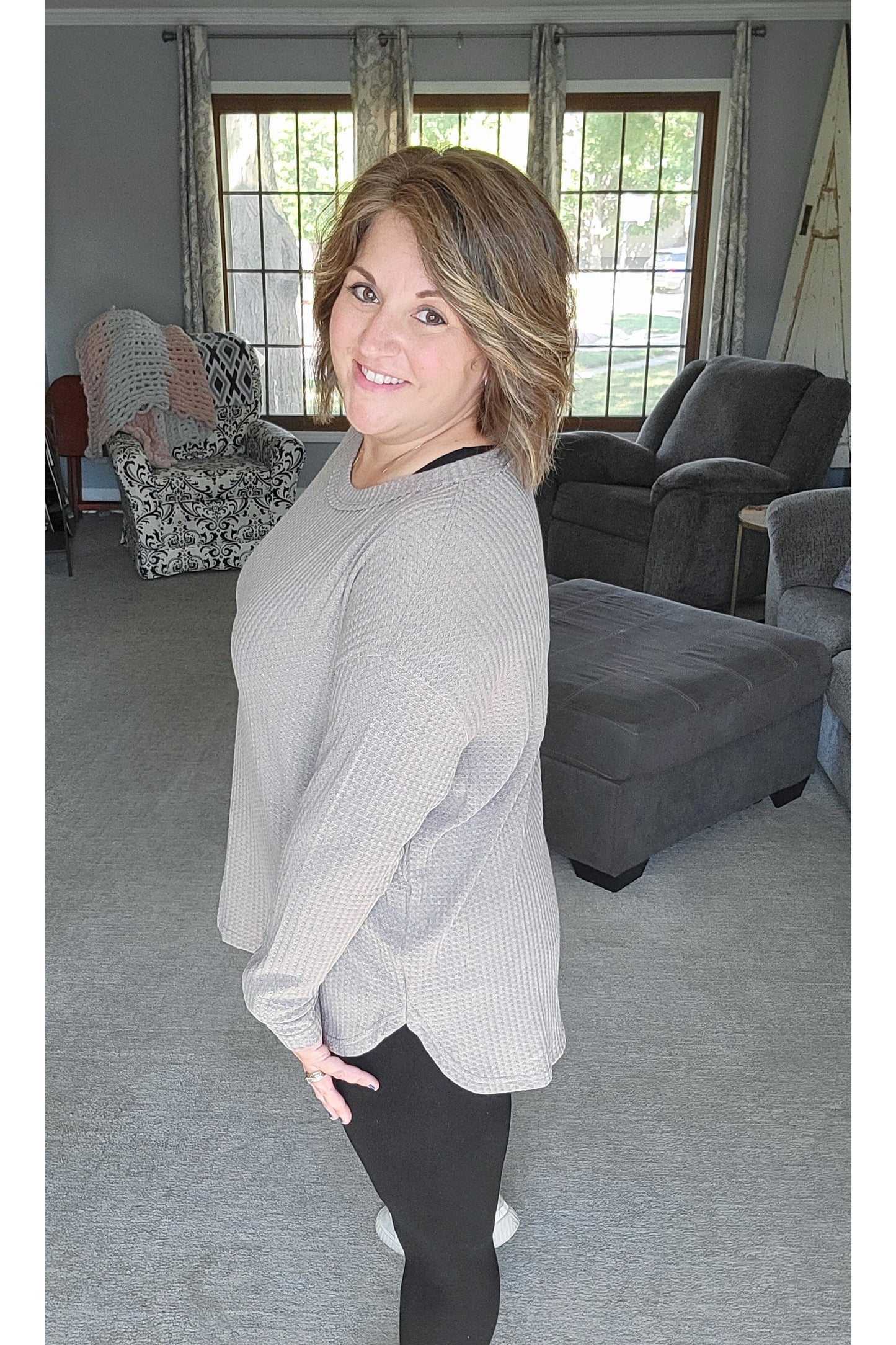 Bree Waffle Knit Drop Shoulder Long Sleeved Top