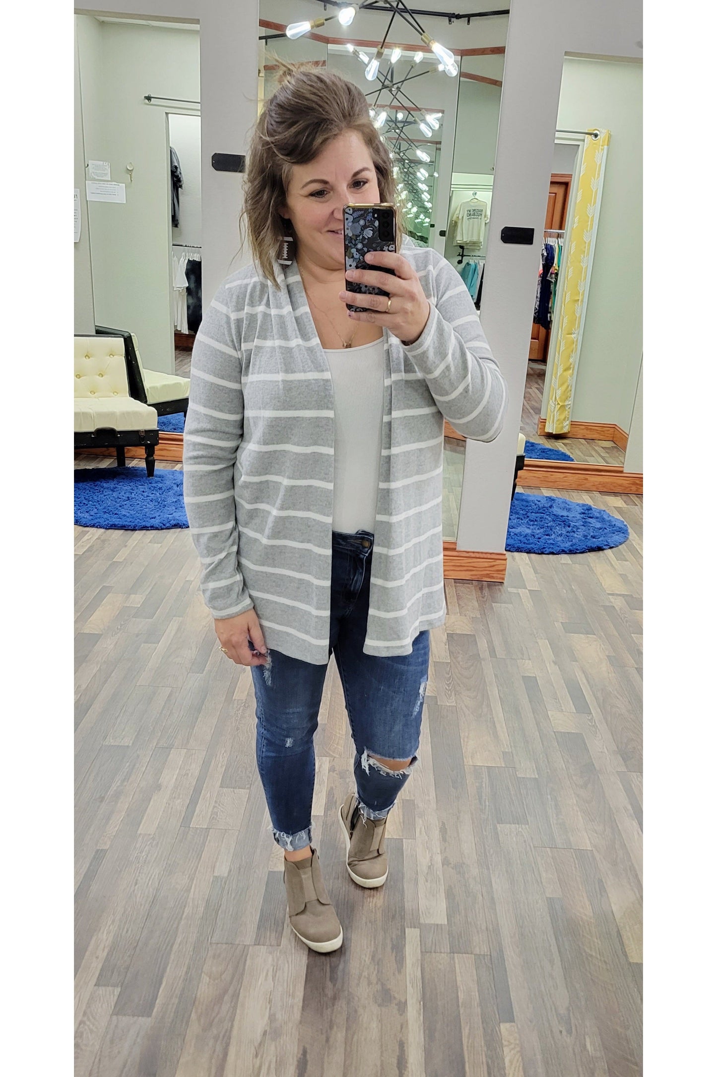 Striped White & Grey Cardigan
