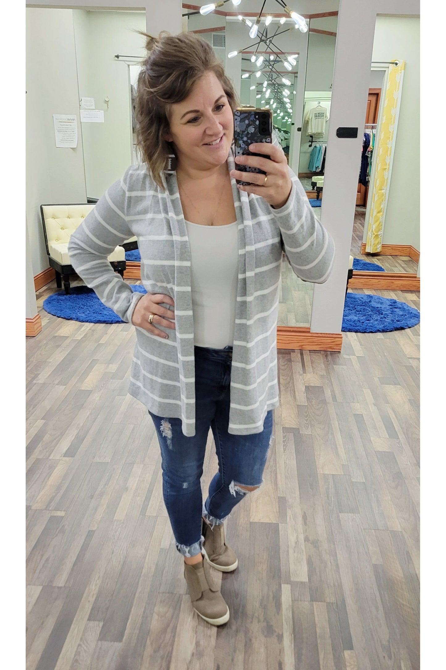Striped White & Grey Cardigan