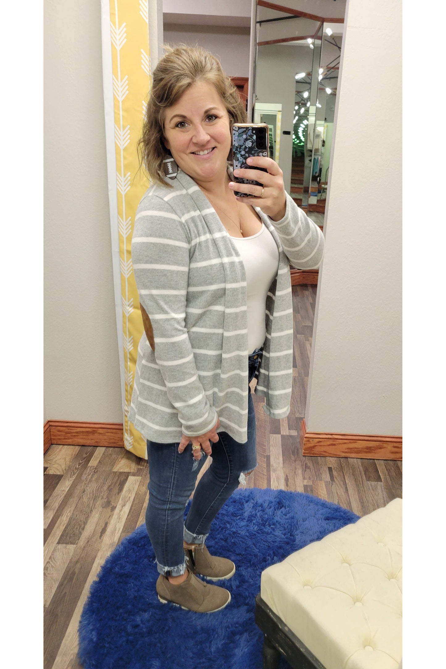 Striped White & Grey Cardigan