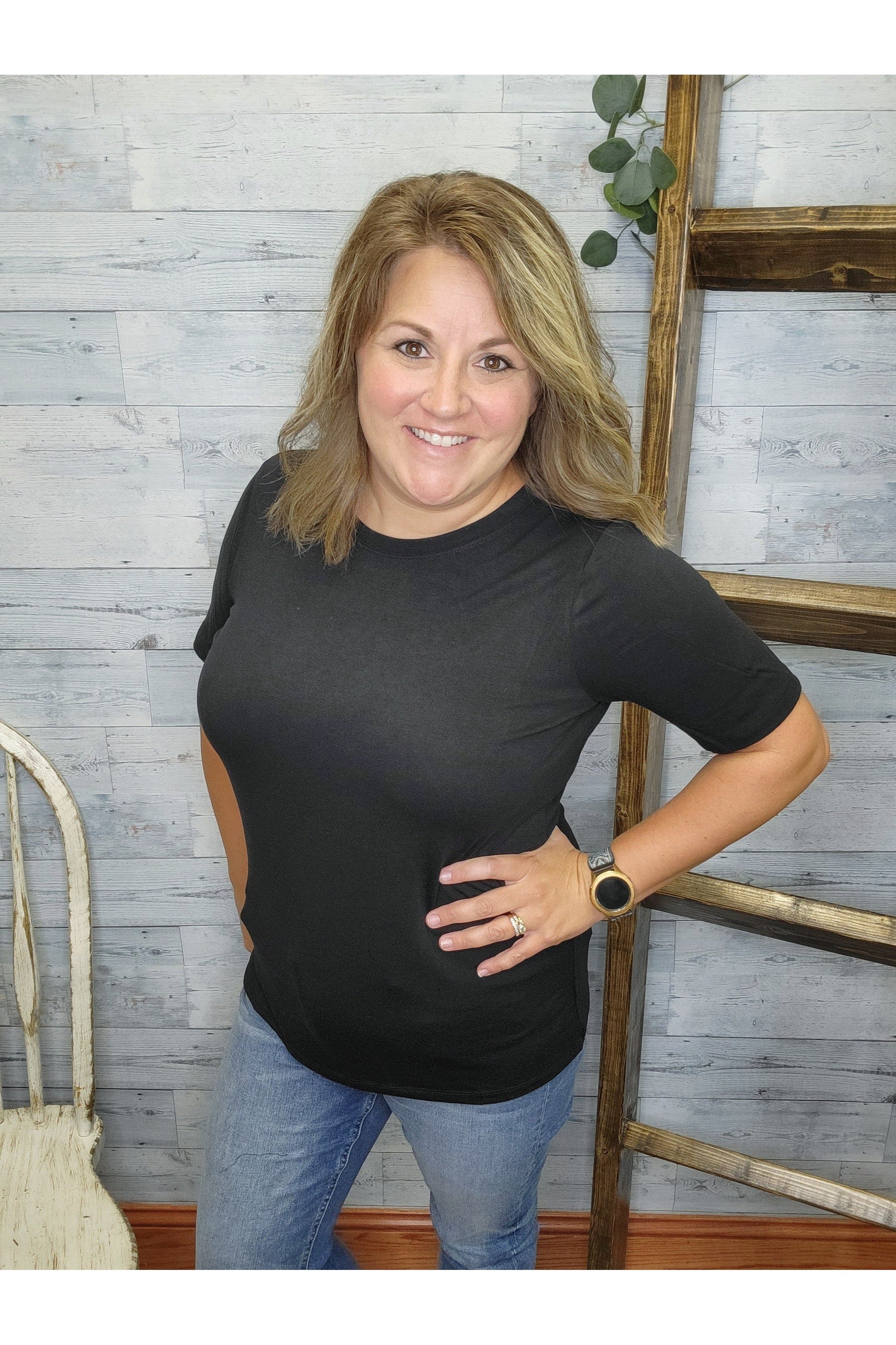 Basic Round Neck Short Sleeve Tee-Short Sleeve-Tops-Small-Black-Revive Boutique