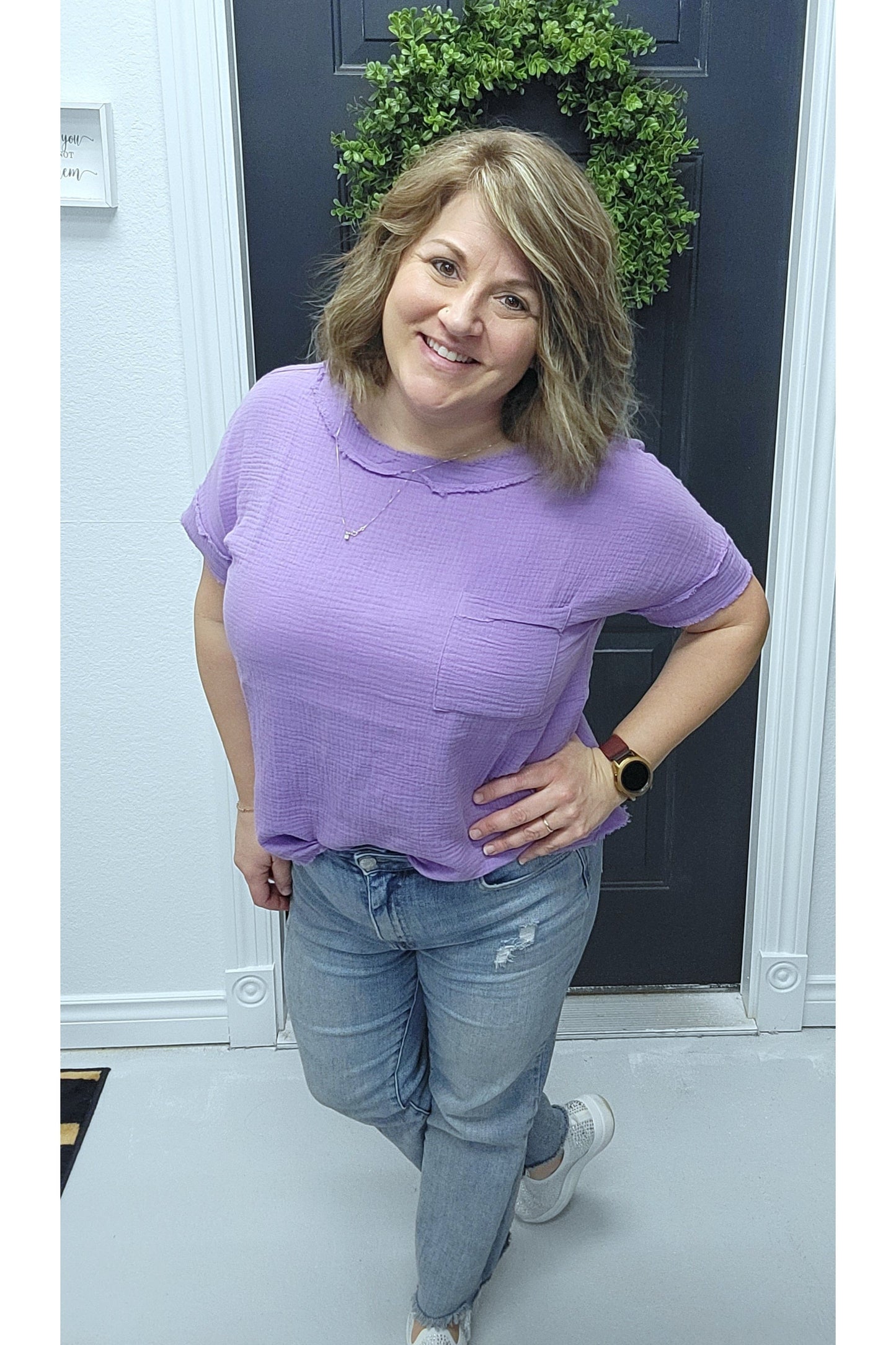 Lavender Breeze Raw Edge Shirt-Short Sleeve-42POPS-Small-Revive Boutique