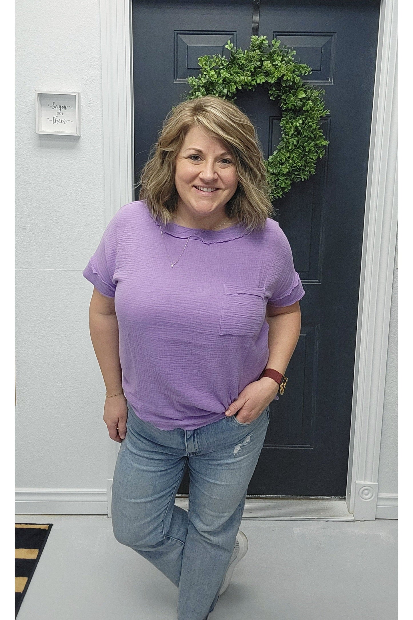 Lavender Breeze Raw Edge Shirt-Short Sleeve-42POPS-Small-Revive Boutique