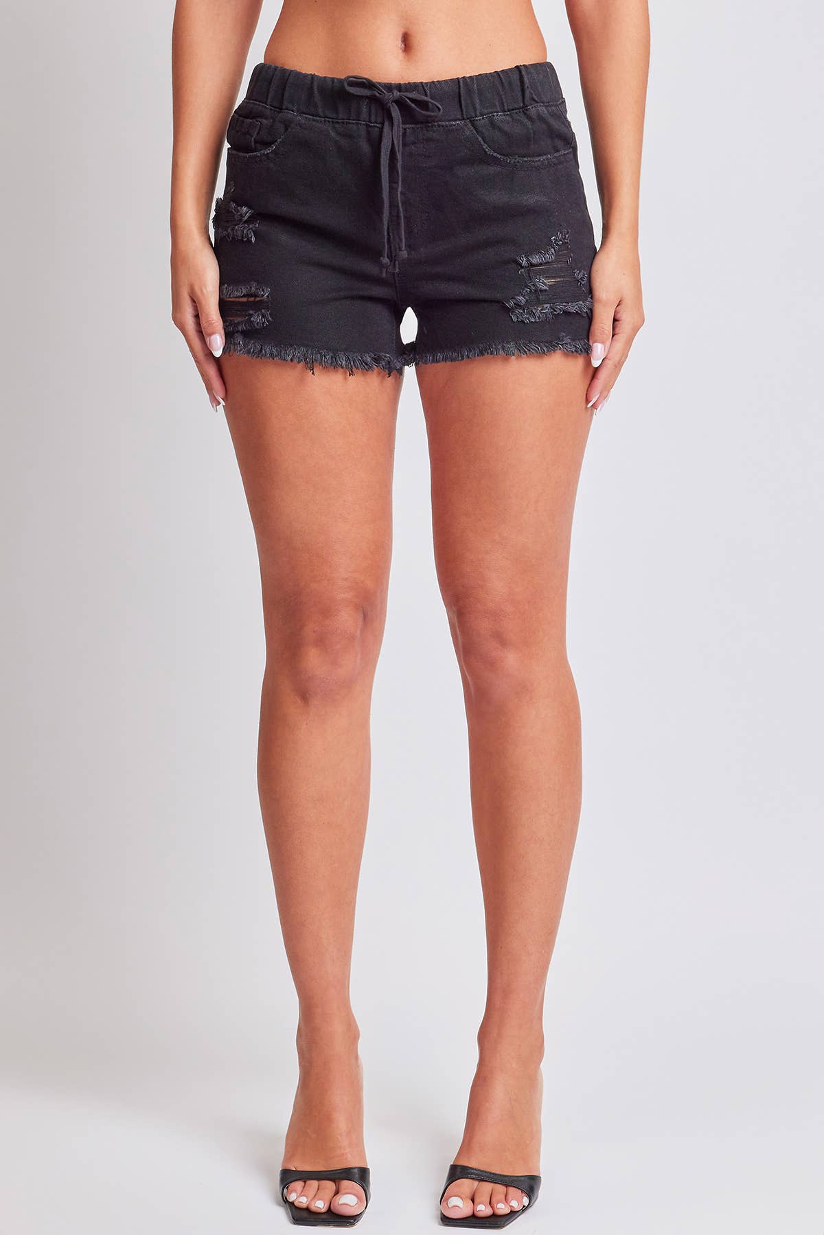 YMI Black Denim Jogger Shorts-Bottoms-YMI-Small-Revive Boutique