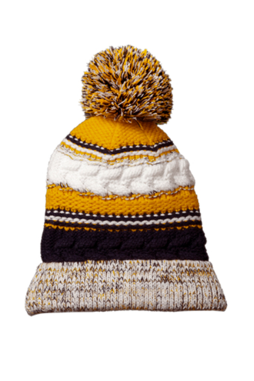 Navy & Gold Pom Pom Beanie