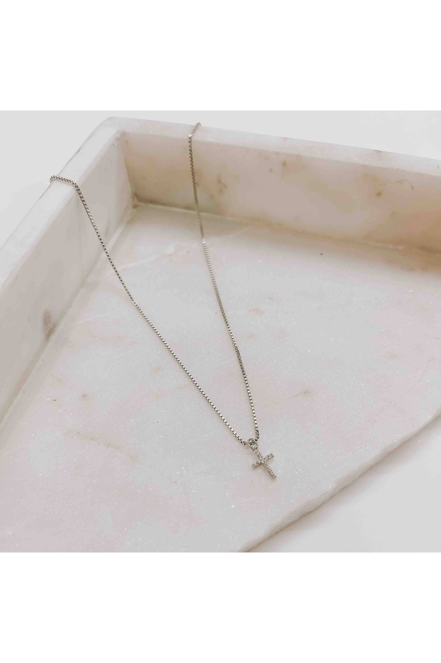 Mini Silver Crystal Cross Necklace