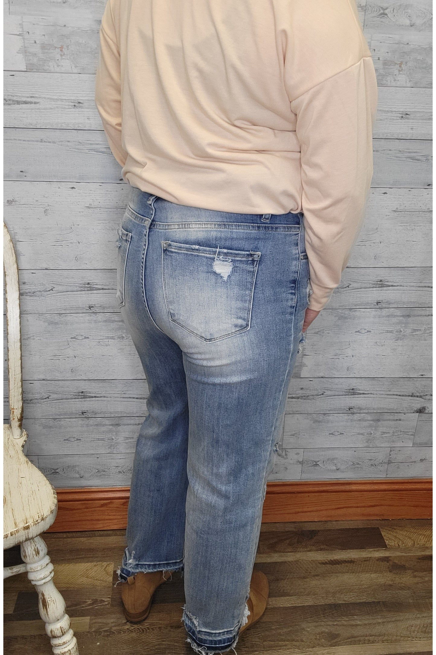 Risen High Rise Crop Straight Leg Jeans