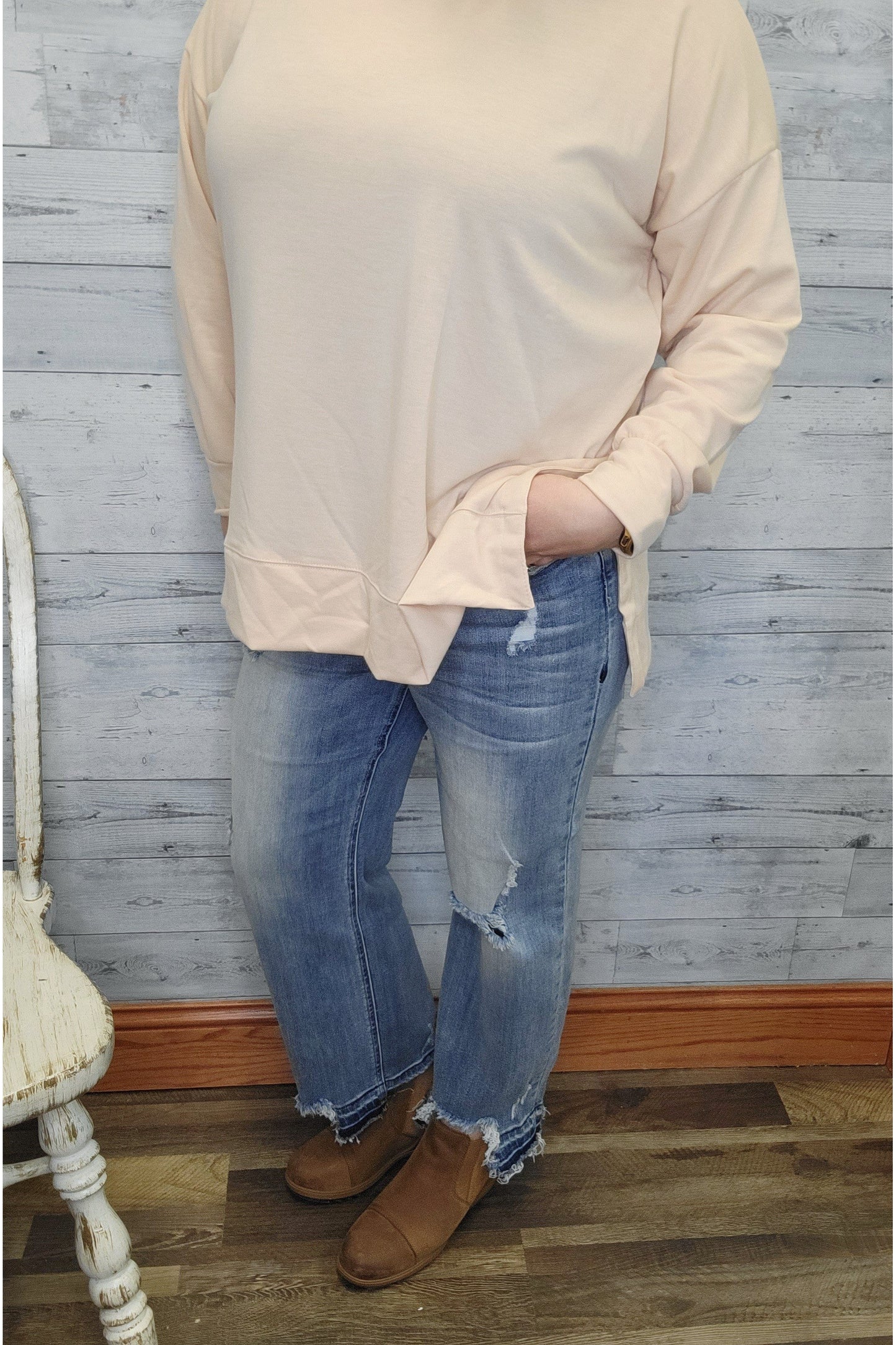 Risen High Rise Crop Straight Leg Jeans