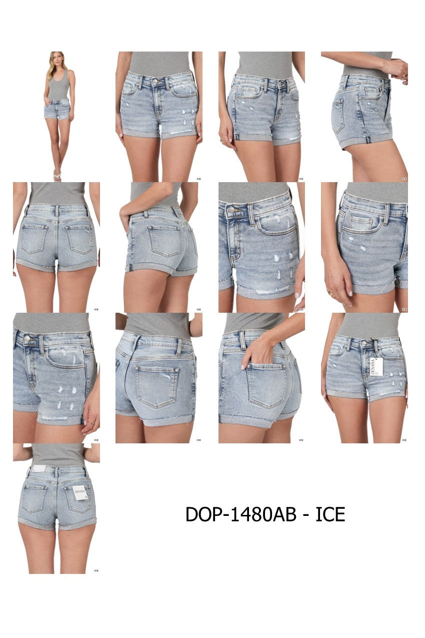 Cuffed Raw Hem Denim Shorts