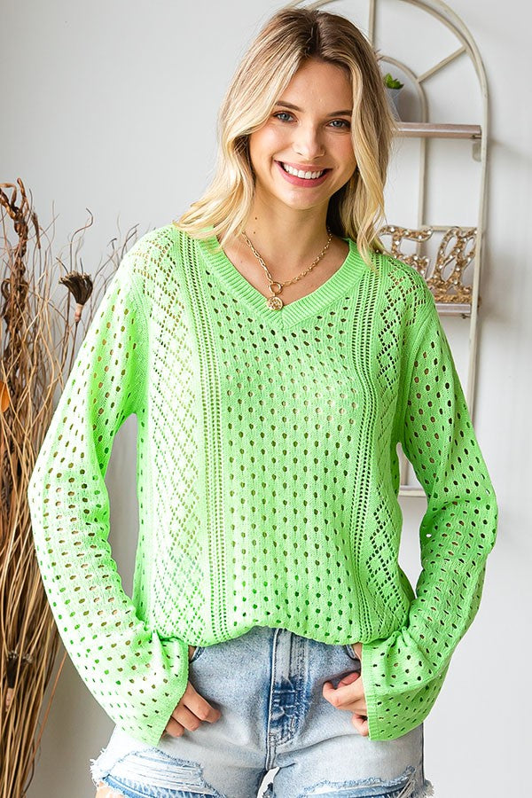 Lime Green Crochet Knit Sweater