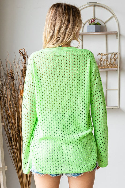 Lime Green Crochet Knit Sweater