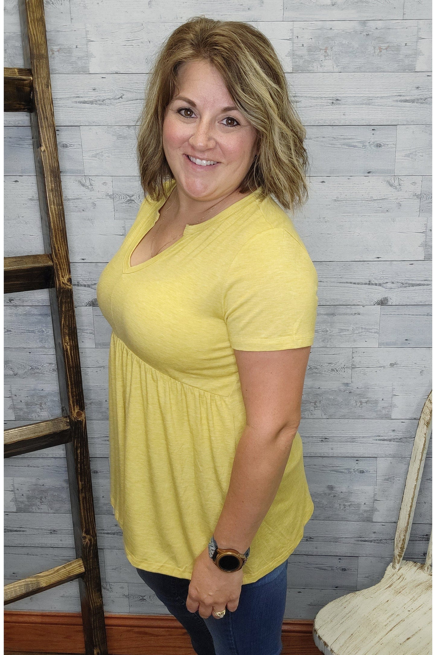 Yellow V-Neck Baby Doll Top
