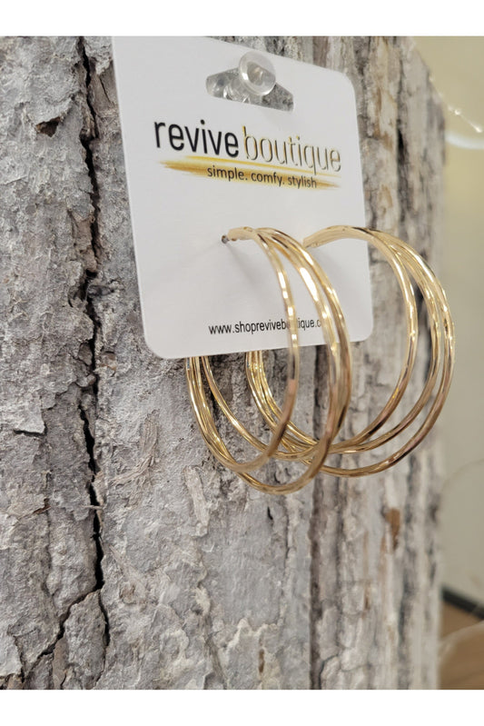 Alina Gold Tri Hoop Earring-Jewelry-Accessories-Revive Boutique