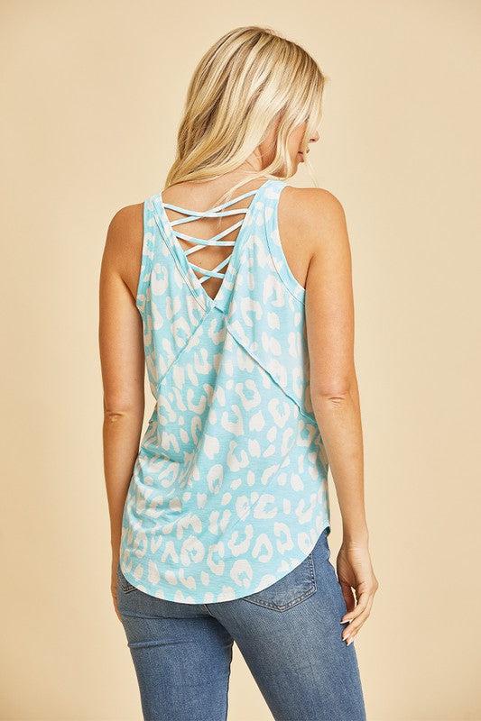 Aqua Leopard Tank Top with Criss Cross Back-Sleeveless-Sew In Love-Small-Revive Boutique