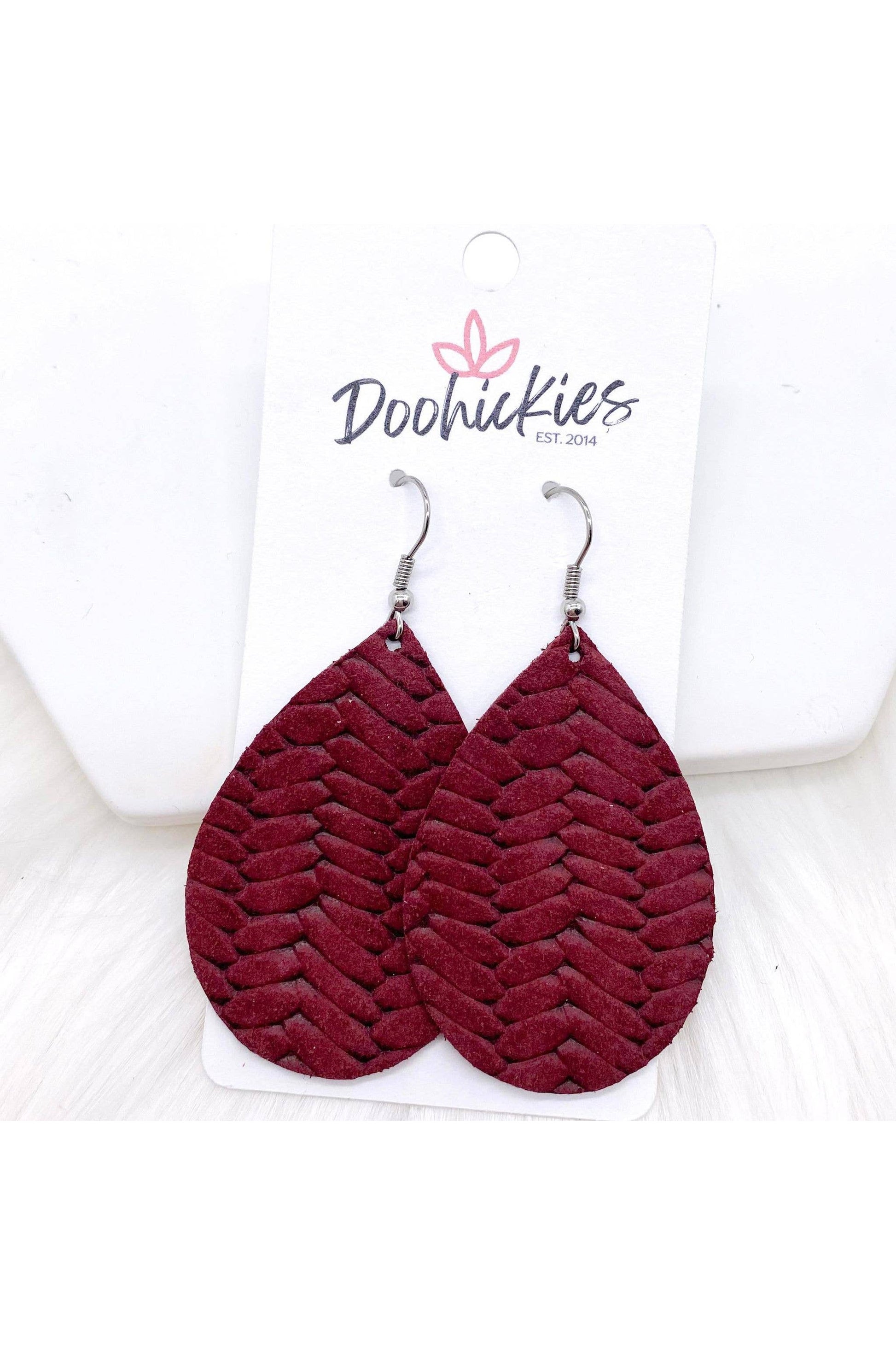 Burgundy Braided Leather Earring 2"-Jewelry-Doohickies-Revive Boutique