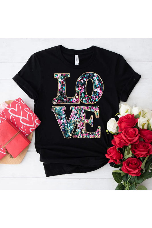 Pre-Order LOVE faux sequin Graphic Tee