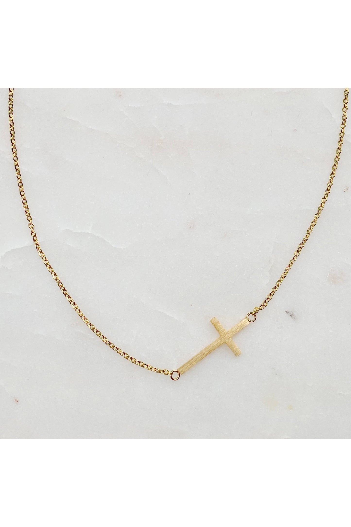 Gold Sideway Cross Necklace-Jewelry-Ellison+Young-Revive Boutique