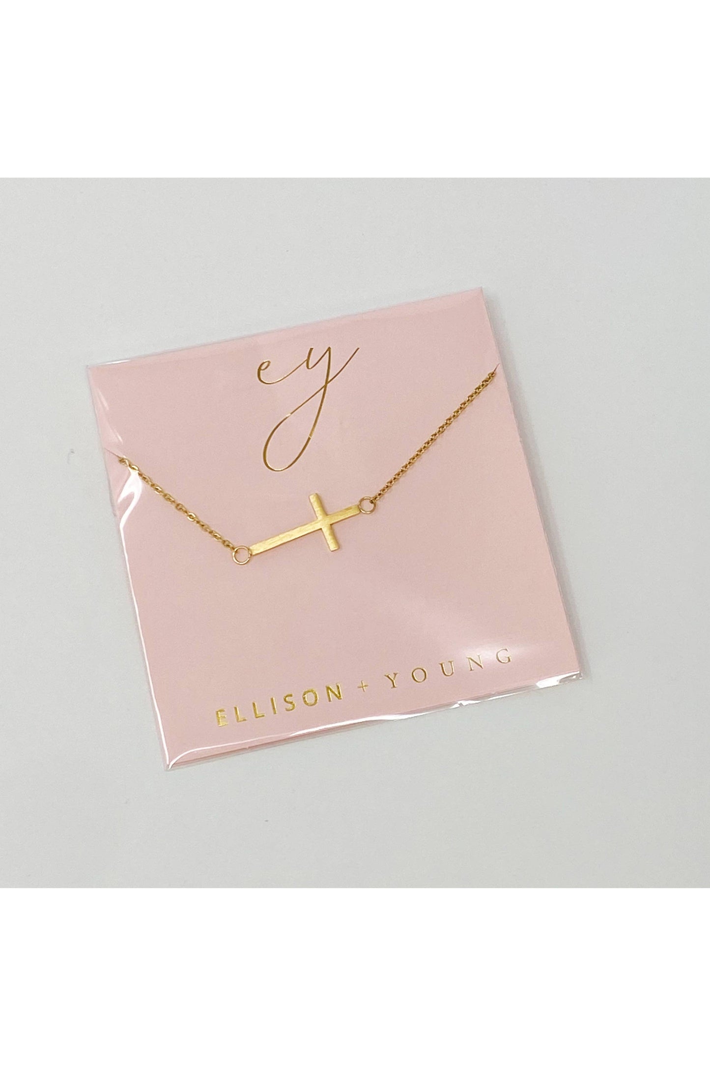 Gold Sideway Cross Necklace-Jewelry-Ellison+Young-Revive Boutique
