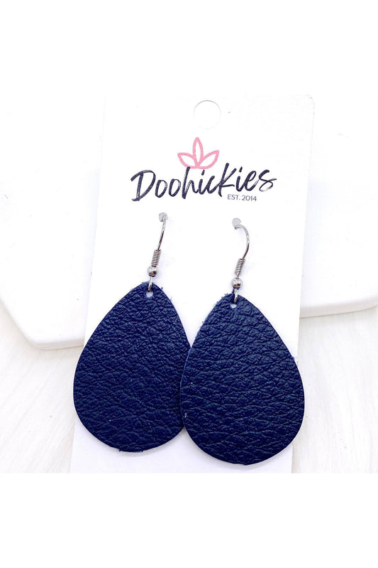Navy Leather Earrings 1.5"-Jewelry-Doohickies-Revive Boutique