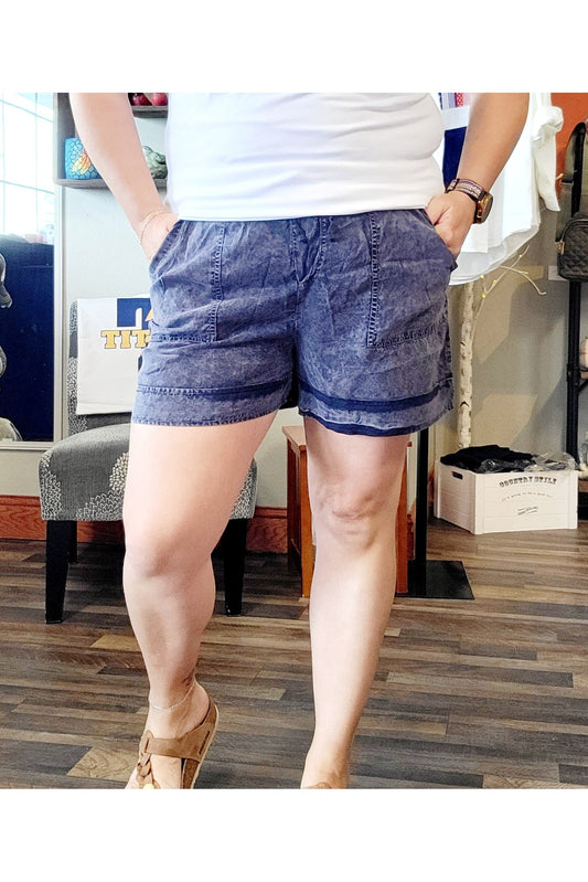 Navy Mineral Wash Tencel Shorts-Bottoms-Rae Mode-Small-Revive Boutique