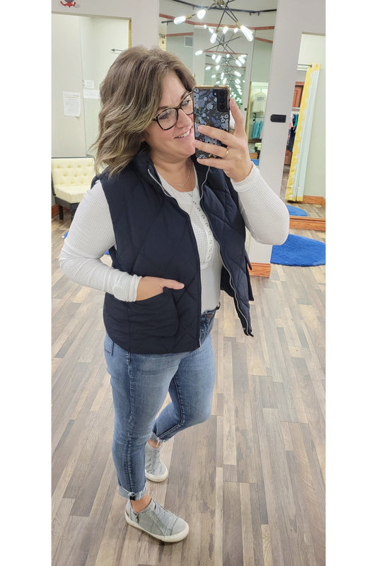 Quilted Navy Puffer Vest-Layers-Heimish-Small-Revive Boutique