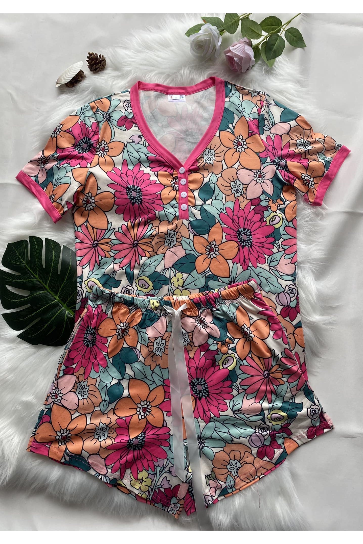 Retro Floral Print Pajama Set-Lounge-Shirley & Stone-Small-Revive Boutique