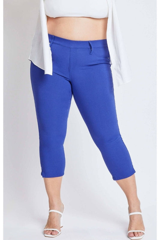 Royal Blue Pull on Capri Pant Plus Size-Bottoms-YMI-1XL-Revive Boutique