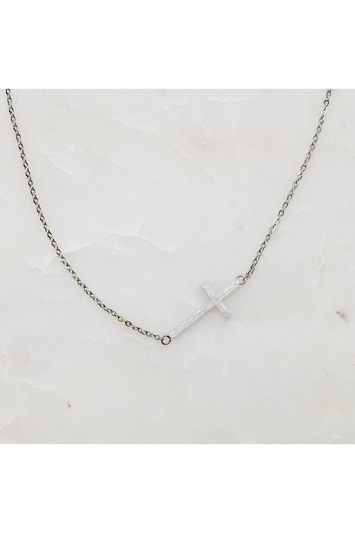 Silver Sideway Cross Necklace-Jewelry-Ellison+Young-Revive Boutique