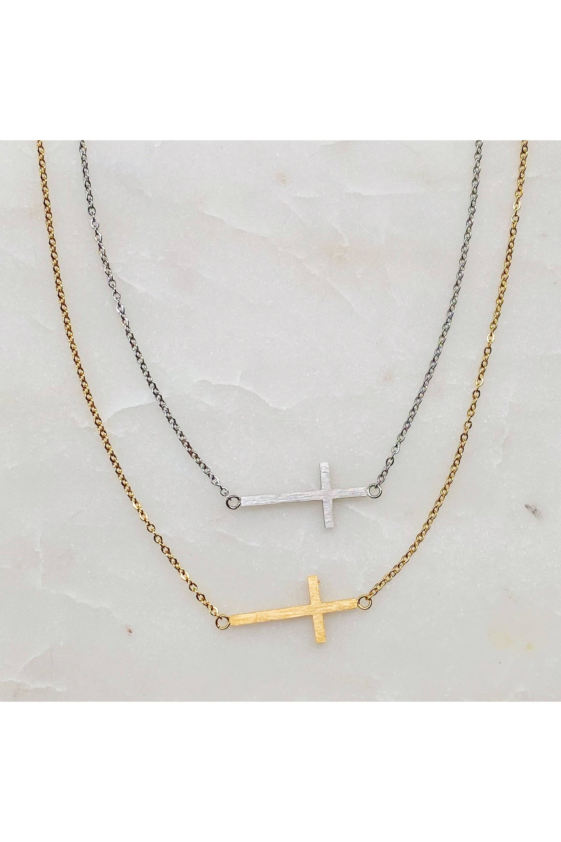 Silver Sideway Cross Necklace-Jewelry-Ellison+Young-Revive Boutique