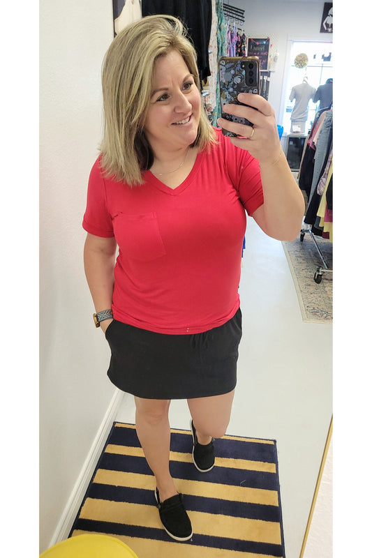 Sophia Pocket Tee - Red-Short Sleeve-Michelle Mae-Small-Revive Boutique