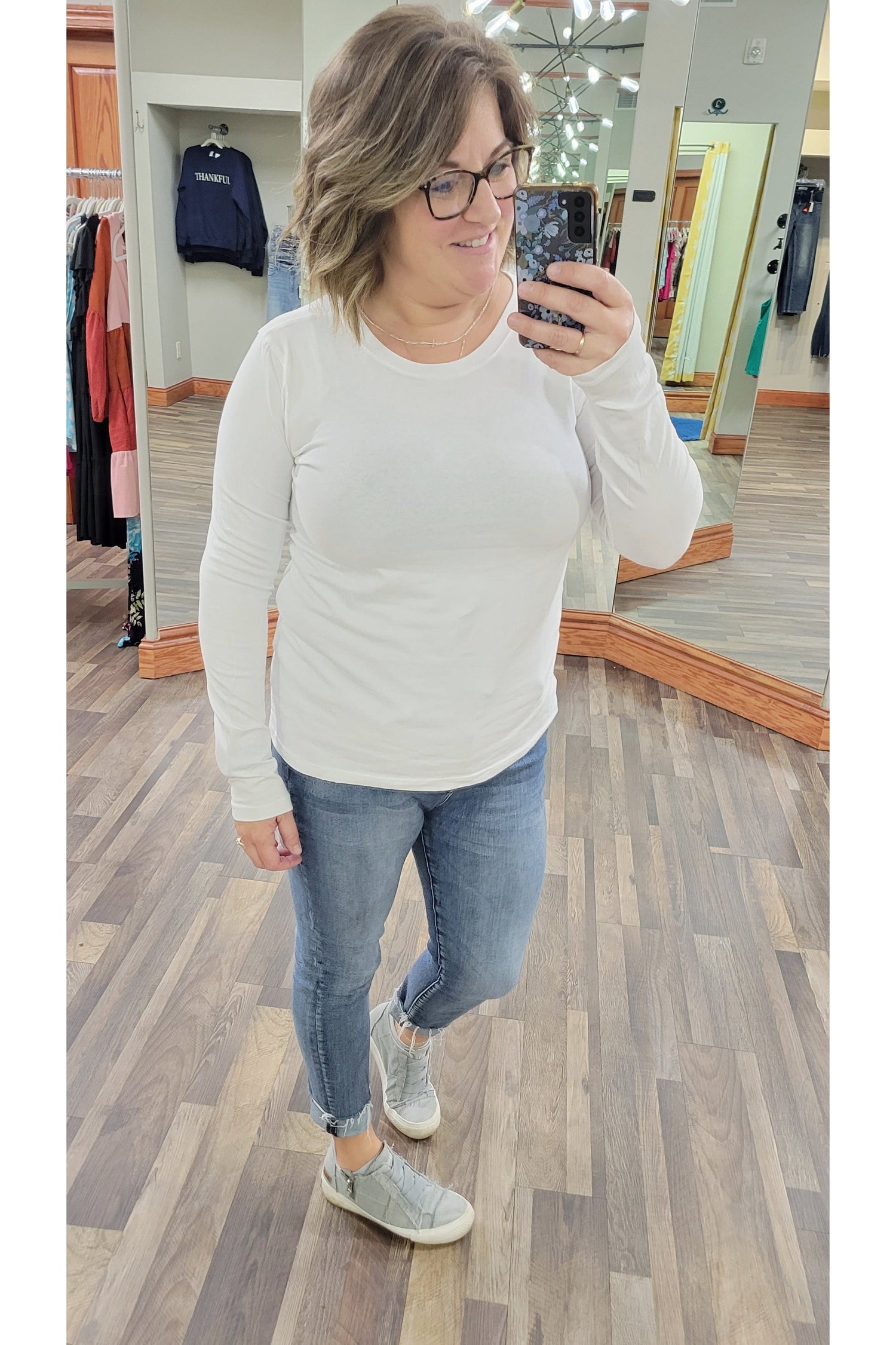 White Long Sleeve Cotton Crew Neck-Long Sleeve-Zenana-Small-Revive Boutique