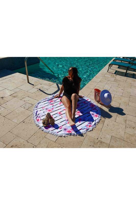 Striped Floral Round Oversized Beach Towel