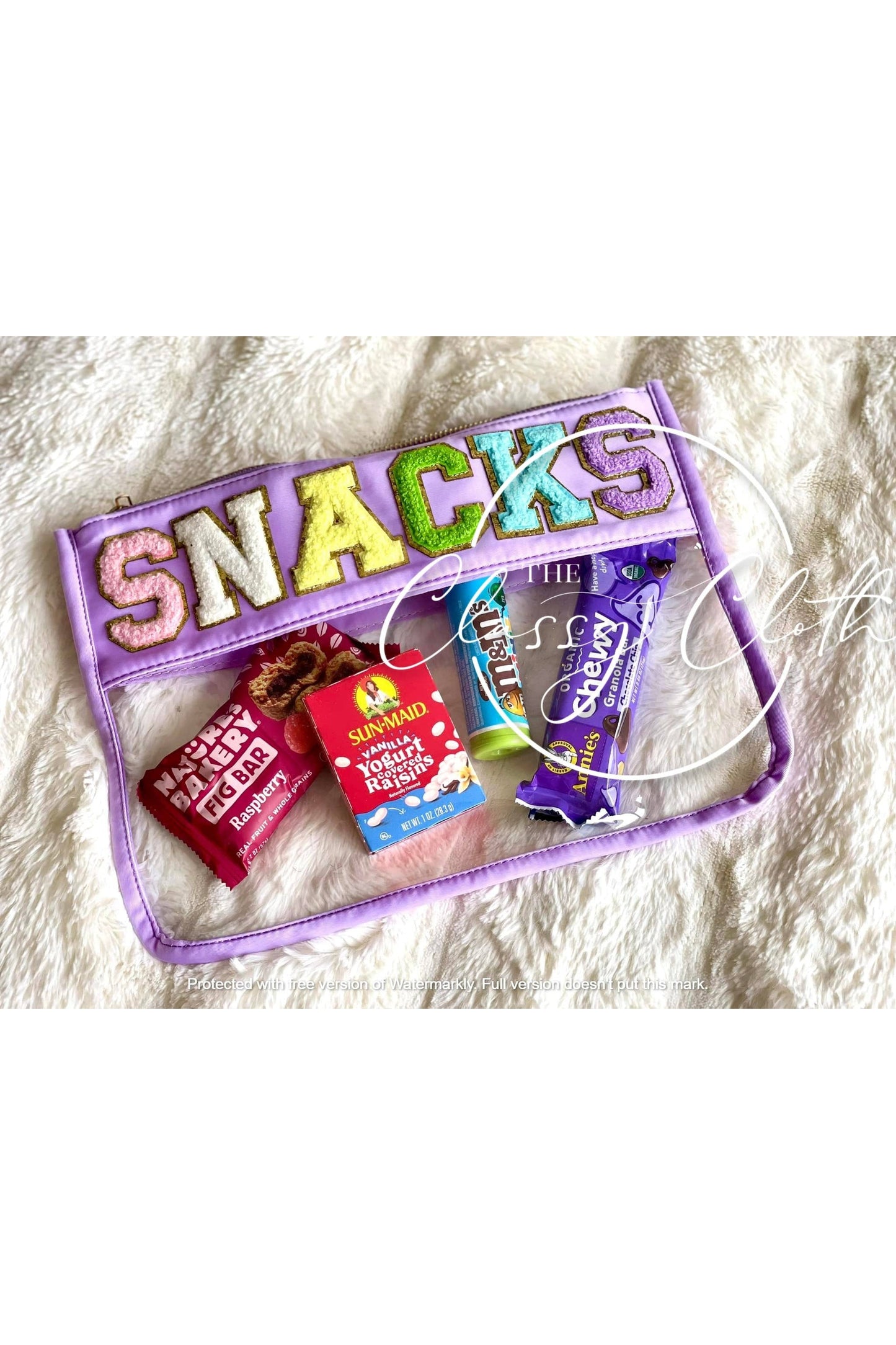 SNACKS Chenille Letter Clear Pouch