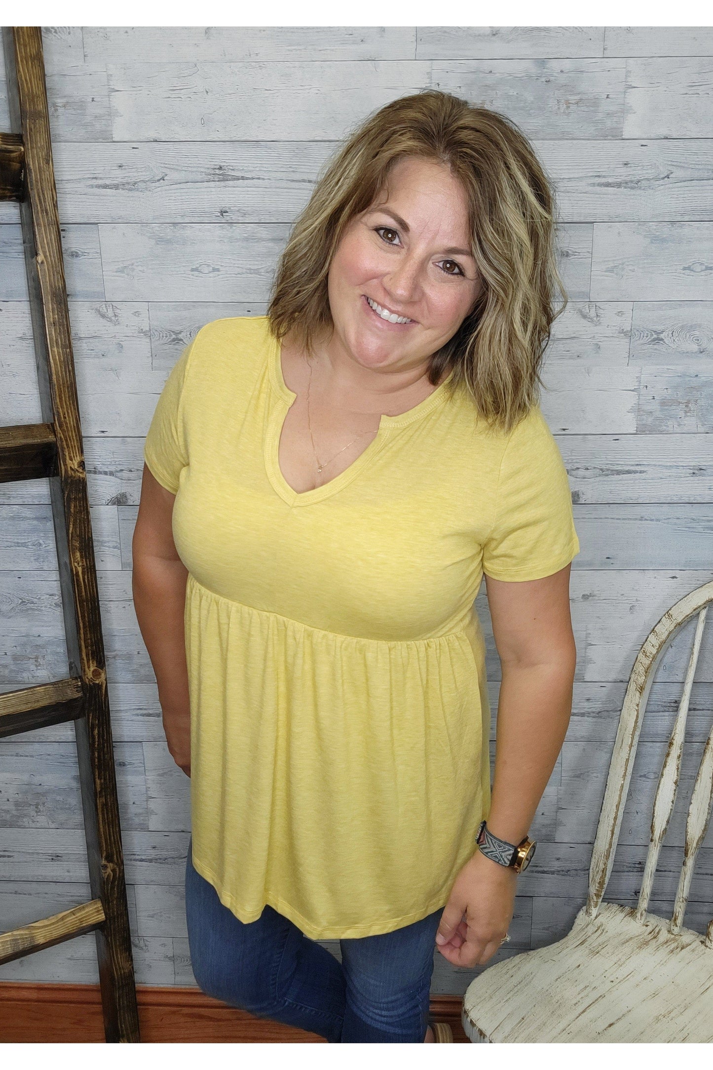 Yellow V-Neck Baby Doll Top