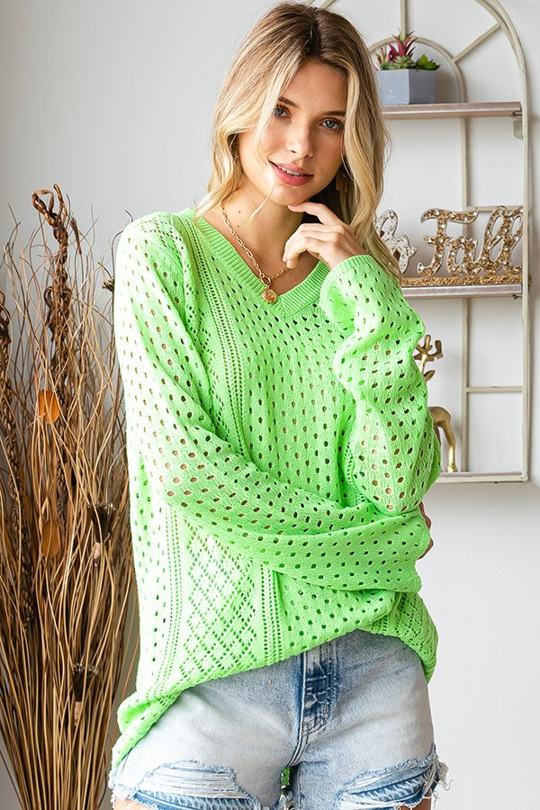 Lime Green Crochet Knit Sweater