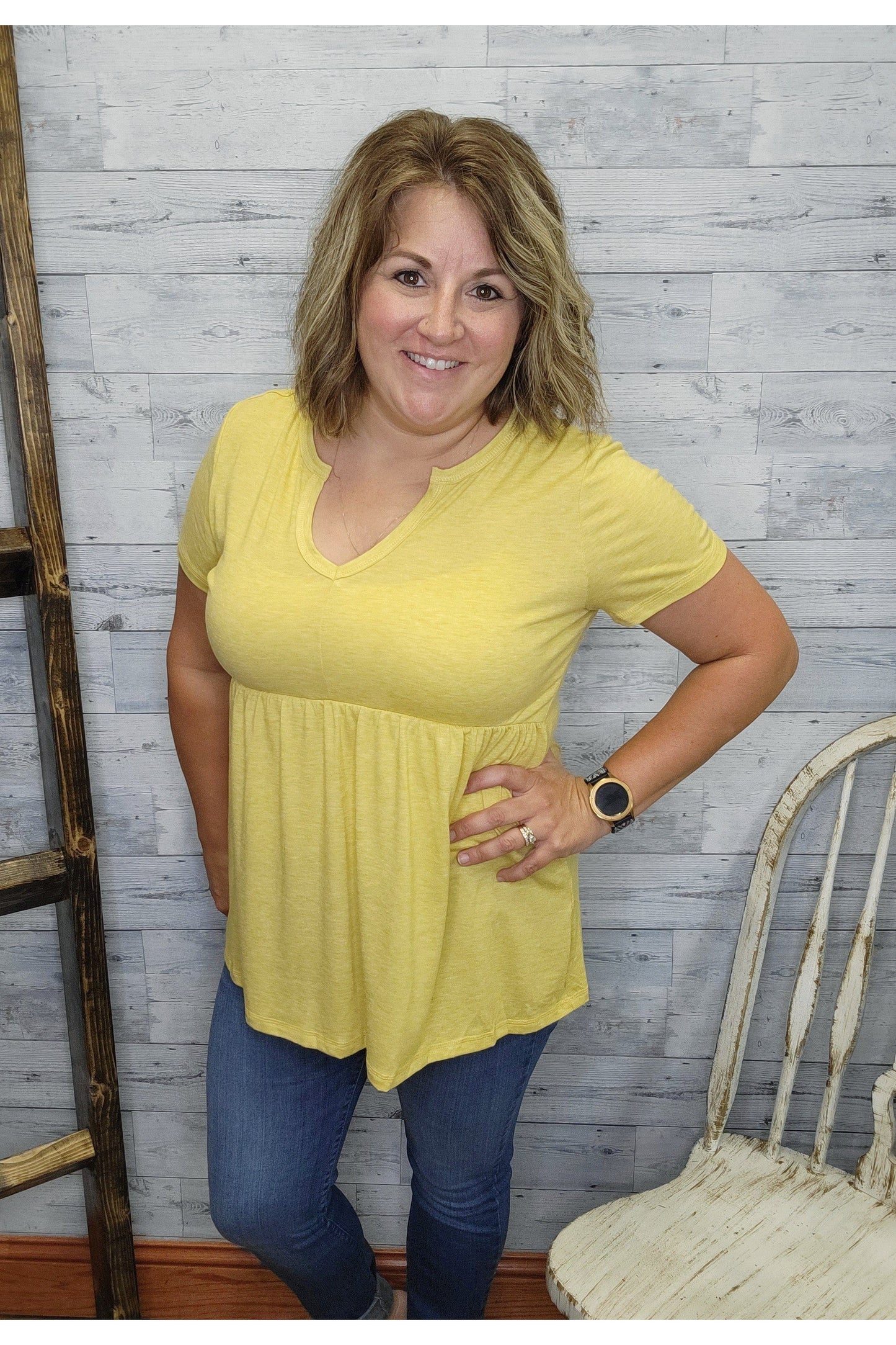 Yellow V-Neck Baby Doll Top